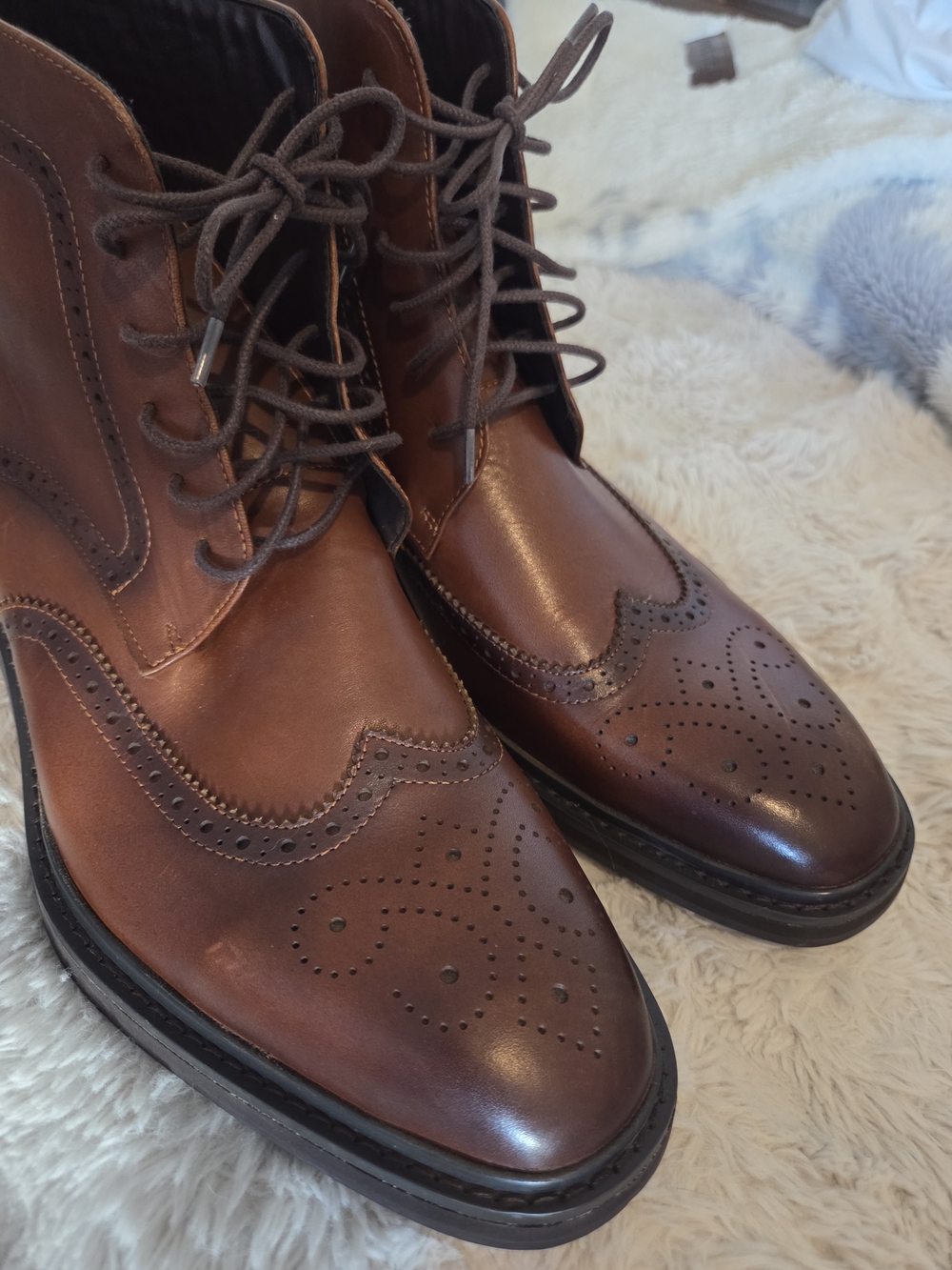 Cognac Wingtip Dress Boots. Size 11 *Range on sellraze is $58-$112 (See Pic)*